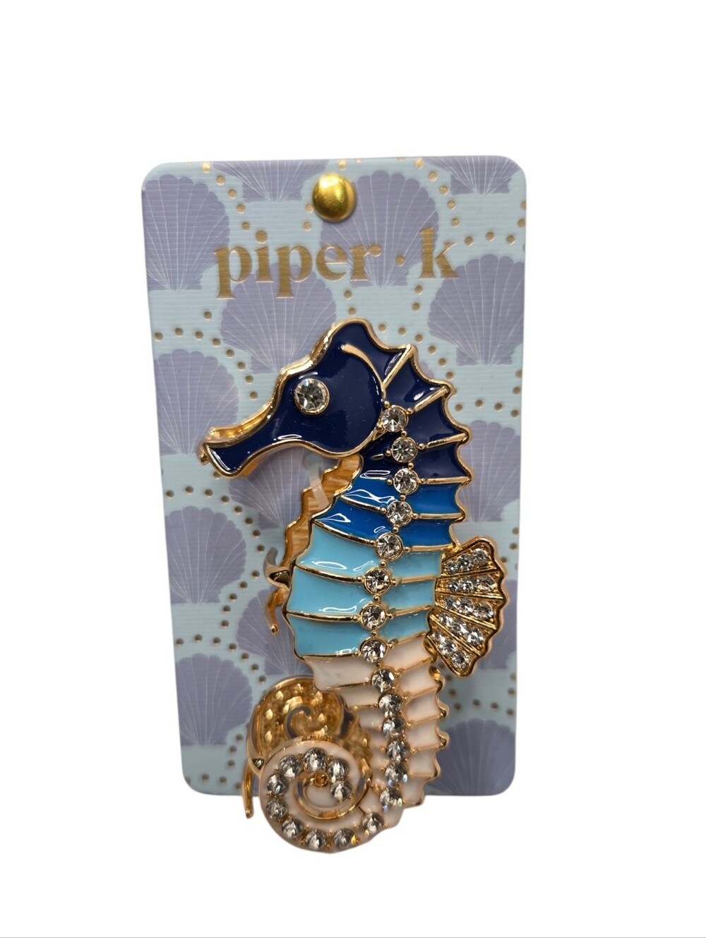 💙▪️Piper k▪️ UK Gold /blue Seahorse Enamel Hair Metal Claw Clip